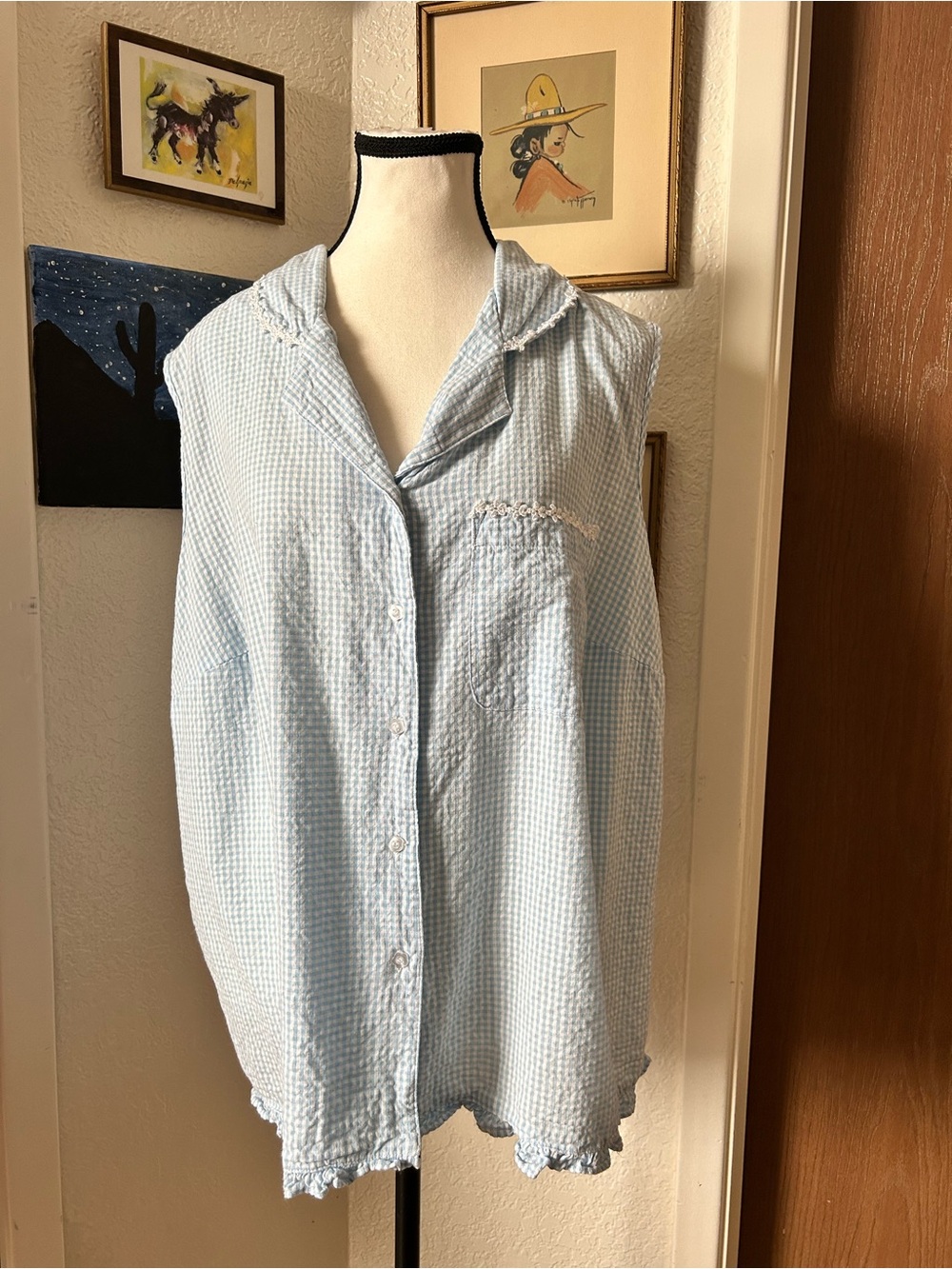 Bobbie Brooks Light Blue Seersucker Button-Down Shirt